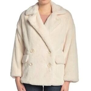 FREE PEOPLE Kate Faux Fur Coat Jacket L IVORY NWOT Button Collared Medium